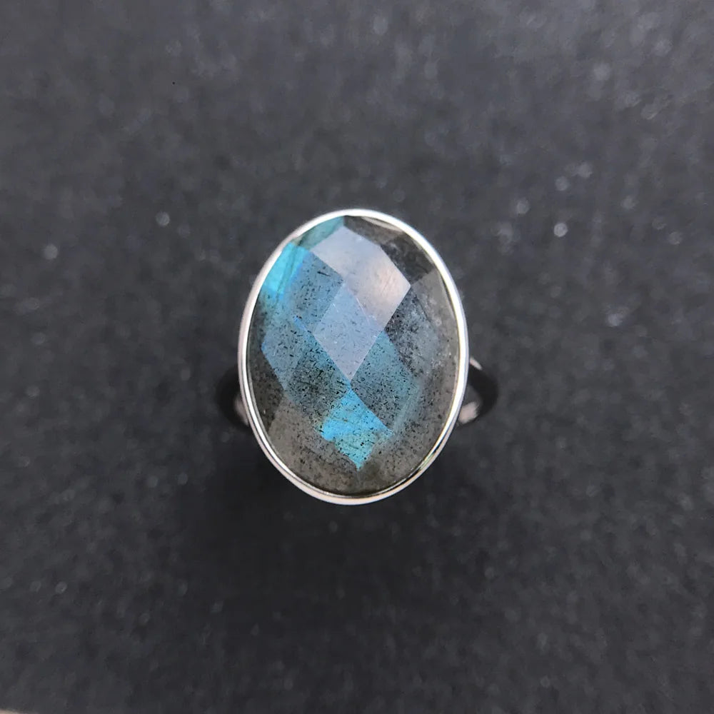 Bague energetique labradorite pierre naturelle ovale argent sterling 925