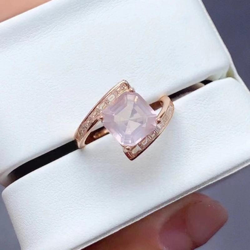 Bague femme quartz rose cube argent 925 plaqué or rose zircons