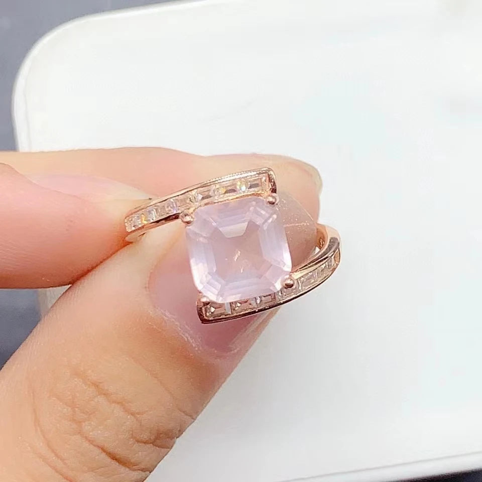 Bague femme quartz rose cube argent 925 plaqué or rose