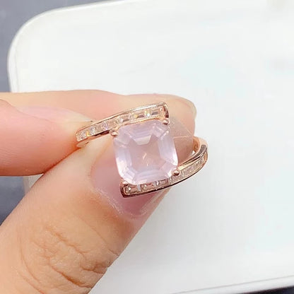 Bague femme quartz rose cube argent 925 plaqué or rose