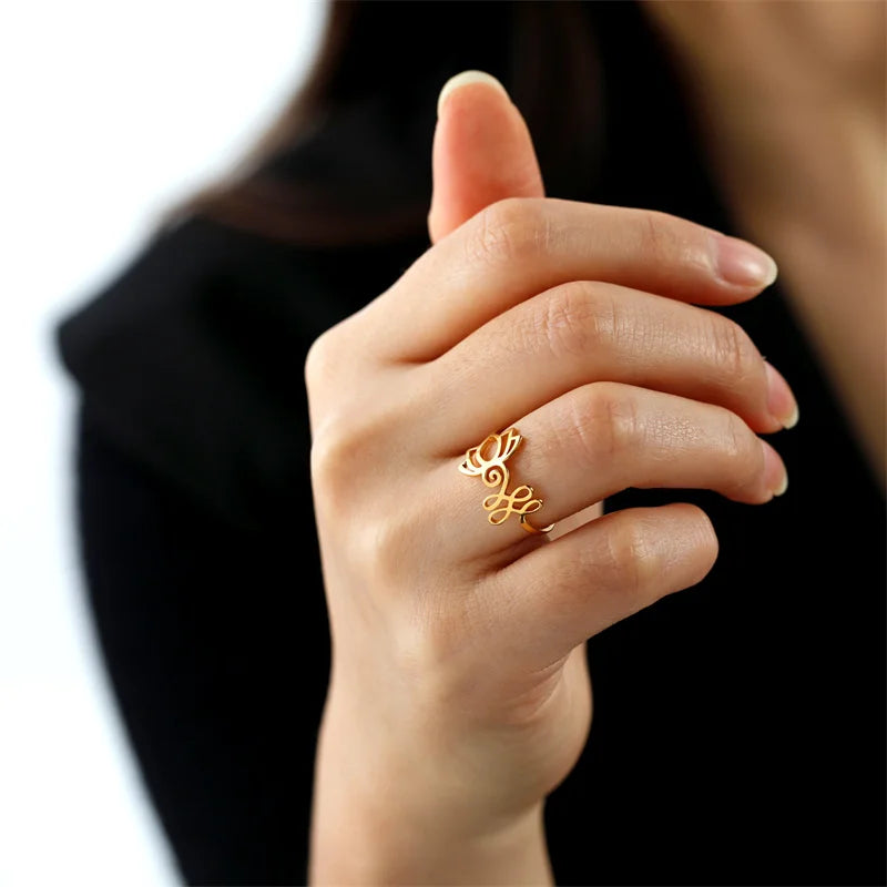 Bague fleur de lotus unalom acier inoxydable doré
