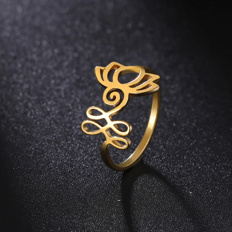 Bague fleur de lotus unalom acier inoxydable doré