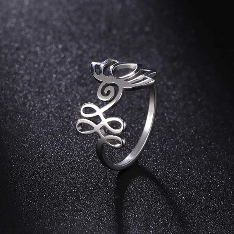 Bague fleur de lotus unalom acier inoxydable argenté