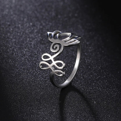 Bague fleur de lotus unalom acier inoxydable argenté
