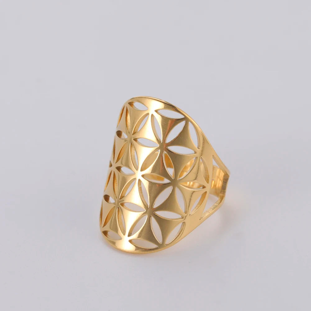 Bague fleur de vie motif soleil géométrie sacrée