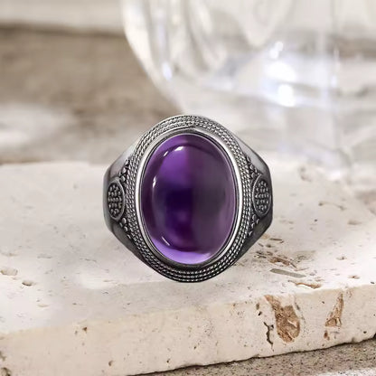 Bague homme améthyste argent 925 design vintage artisanal anti stress