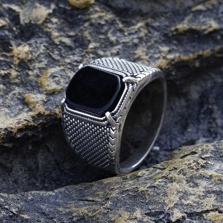 Bague homme argent agate noire chevalière