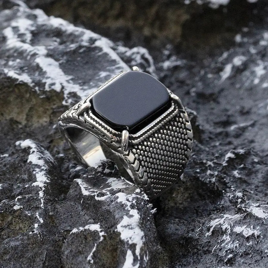 Bague homme argent agate noire chevalière