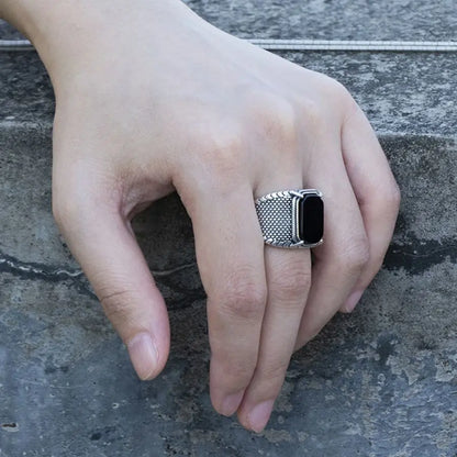 Bague homme argent agate noire chevalière