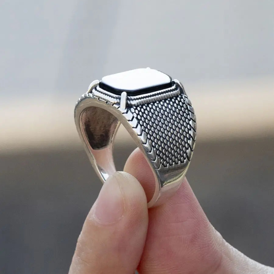 Bague homme argent agate noire chevalière