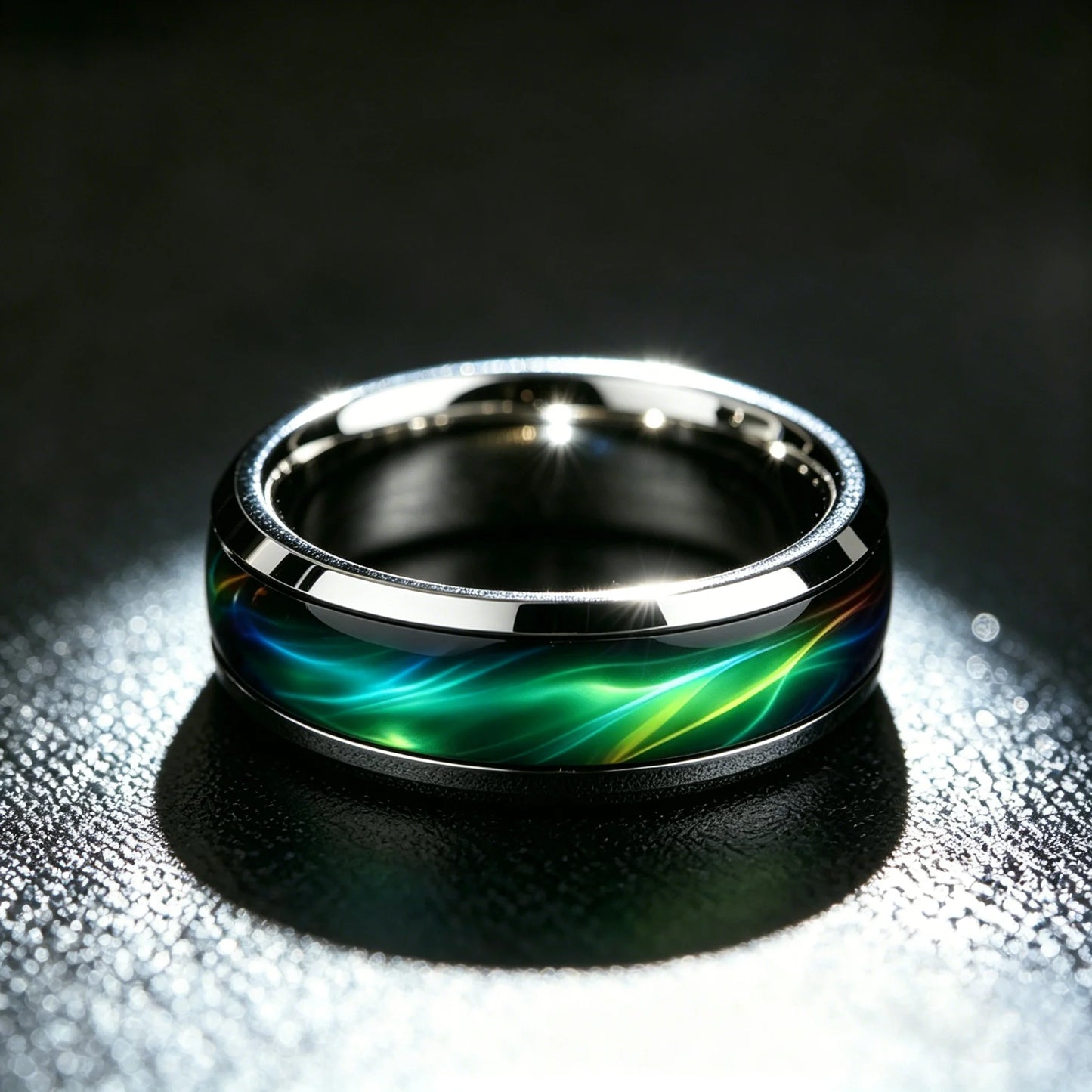 Bague homme malachite acier inoxydable argenté