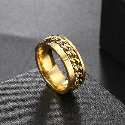 Bague homme tournante dorée en acier inoxydable anti-stress