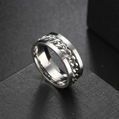 Bague homme tournante argentée en acier inoxydable