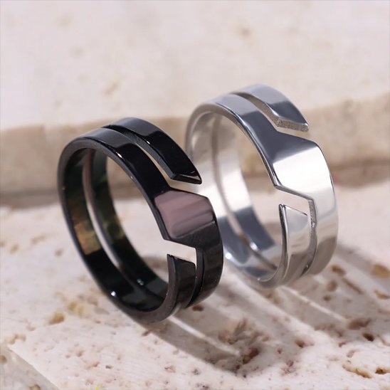 Bague homme design acier inoxydable noir ou argenté