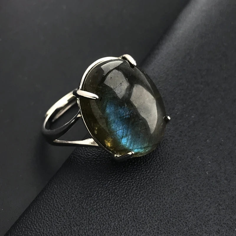 Bague labradorite pierre naturelle gris vert argent sterling 925 anti-stress