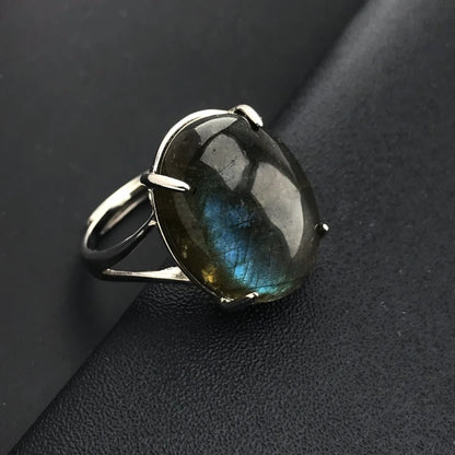 Bague labradorite pierre naturelle gris vert argent sterling 925 anti-stress