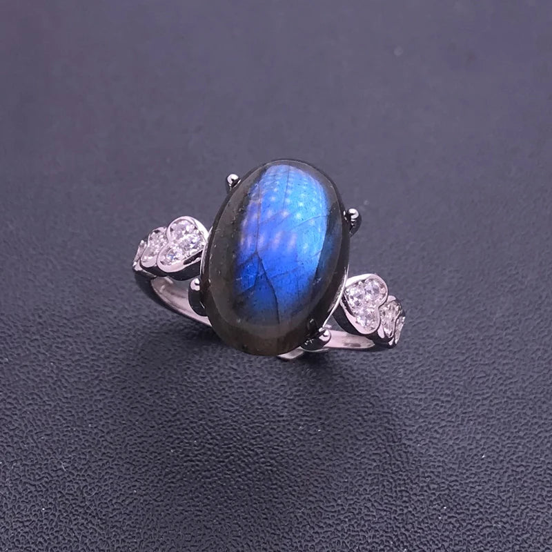 Bague labradorite argent sterling 925 zircons