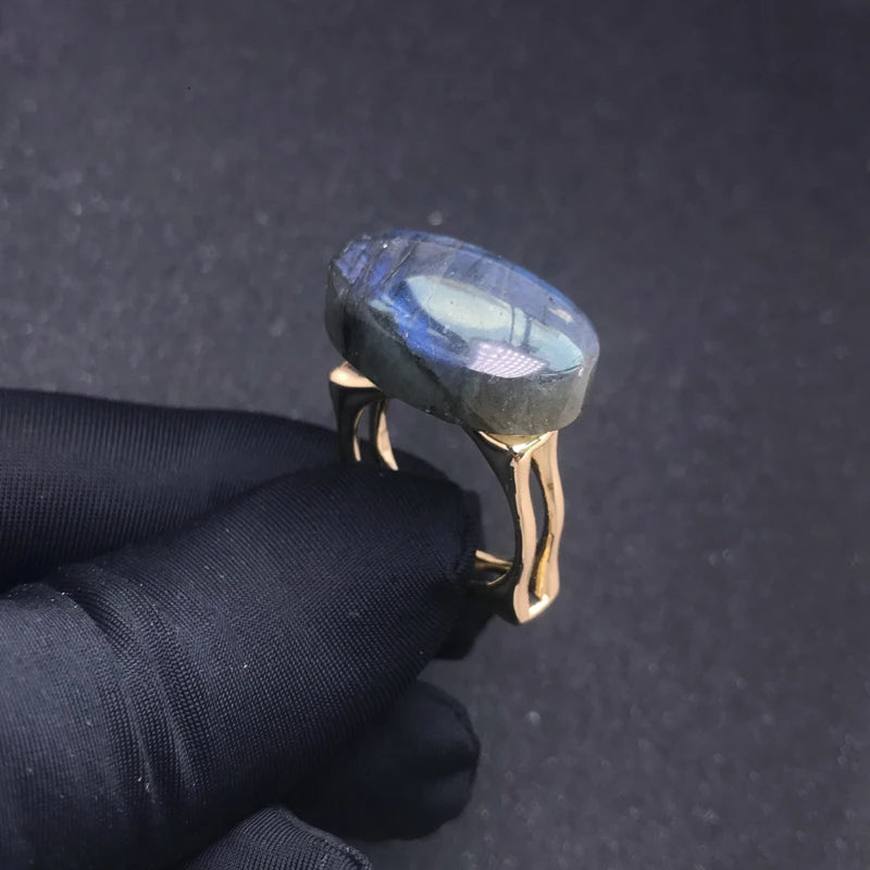 Bague labradorite bleue ovale ajustable argent sterling 925 bouclier énergétique vertus apaisante