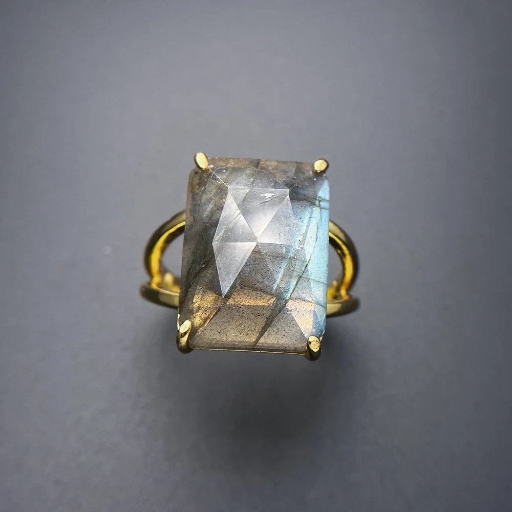 Bague labradorite pierre naturelle rectangle anneau cuivre
