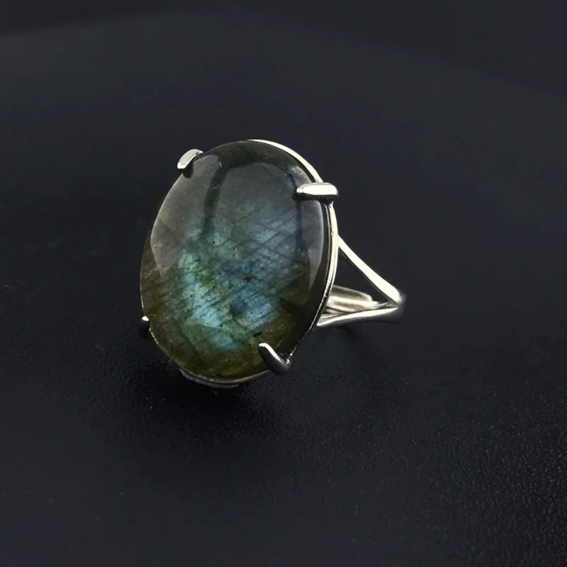 Bague labradorite pierre naturelle gris vert argent sterling 925 anti-stress