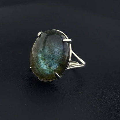 Bague labradorite pierre naturelle gris vert argent sterling 925 anti-stress