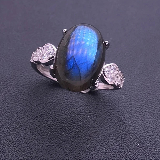 Bague labradorite argent sterling 925 zircons