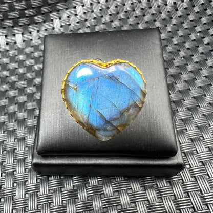 Bague labradorite coeur pierre naturelle bleue irisée anti stress argent sterling 925