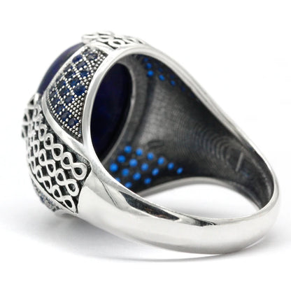 Bague lapis lazuli homme argent motif infini anti stress 