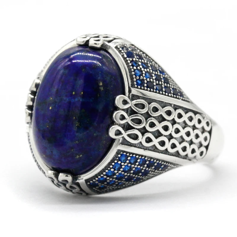 Bague lapis lazuli homme argent motif infini anti stress 