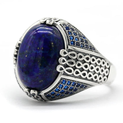 Bague lapis lazuli homme argent motif infini anti stress 