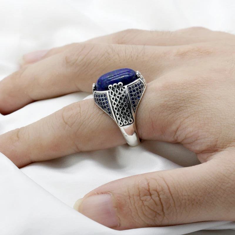 Bague lapis lazuli homme argent motif infini anti stress 