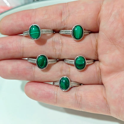 Bague malachite femme – 5 bagues réglables pierres semi-précieuses vertes