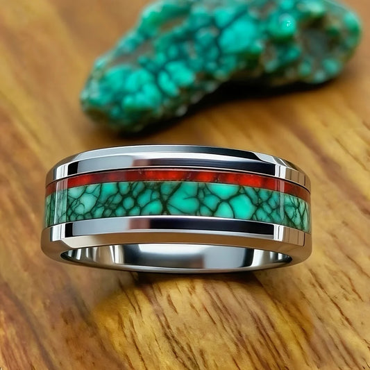 Bague malachite homme acier inoxydable – pierre verte naturelle anneau 8mm