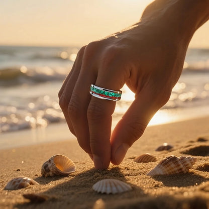 Bague malachite homme portée au doigt – bijou énergétique pierre naturelle