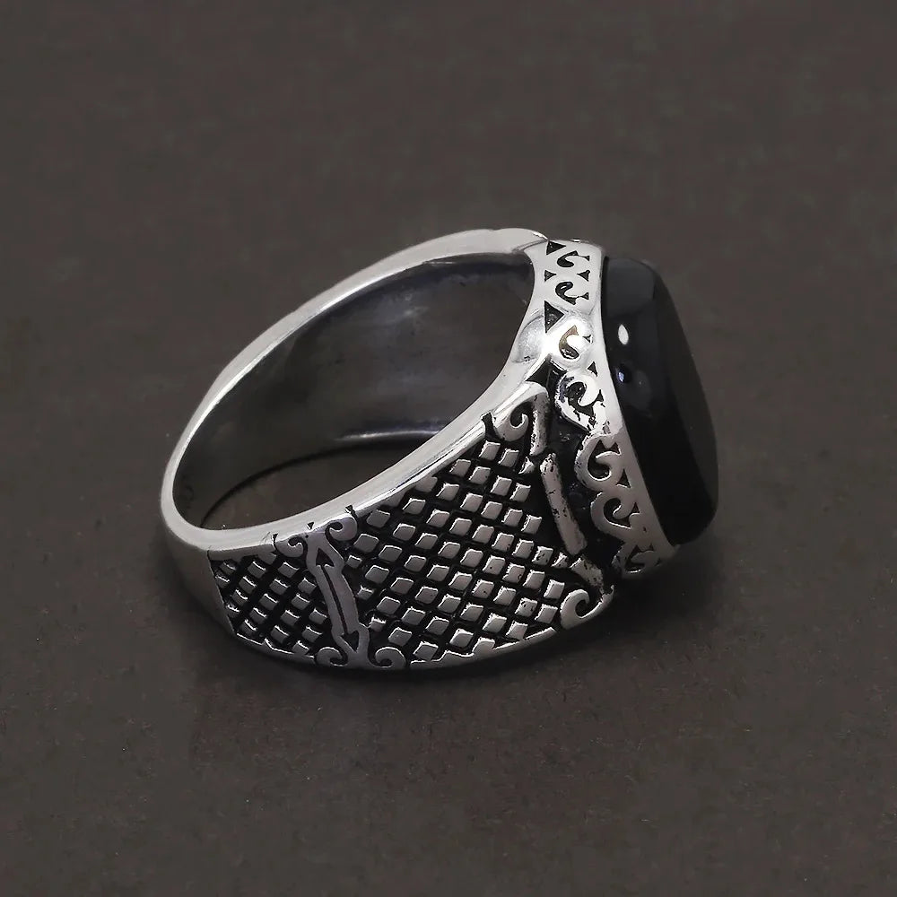 Bague pierre naturelle onyx argent homme vintage