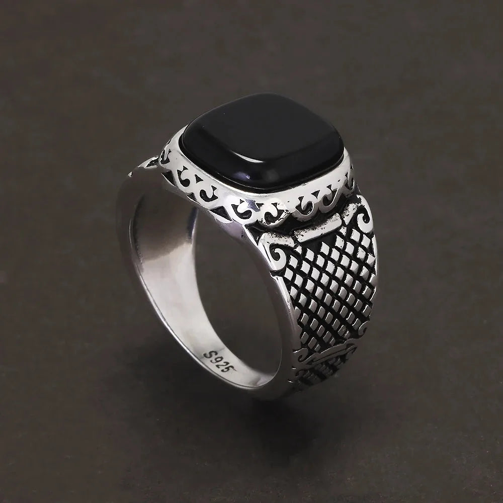 Bague pierre naturelle onyx argent homme vintage