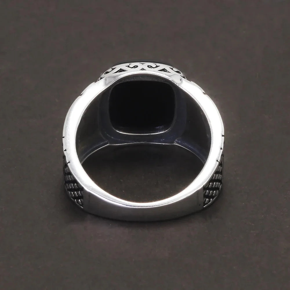 Bague pierre naturelle onyx argent homme vintage