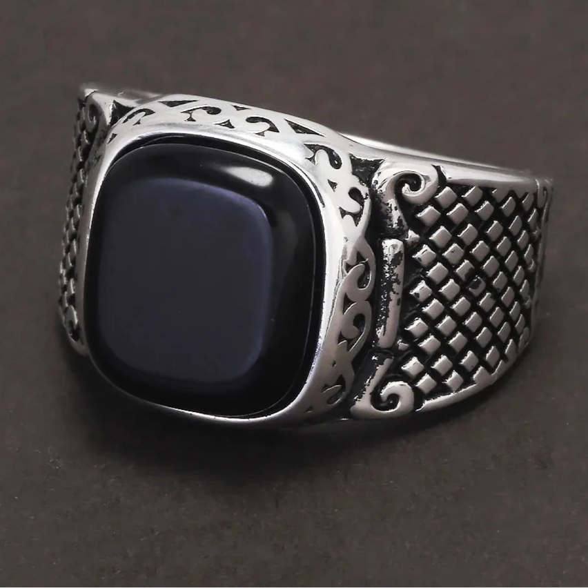 Bague pierre naturelle onyx argent homme vintage