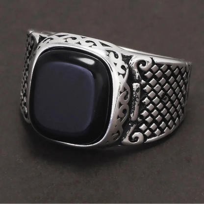 Bague pierre naturelle onyx argent homme vintage