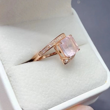 Bague femme quartz rose cube argent 925 plaqué or rose zircons