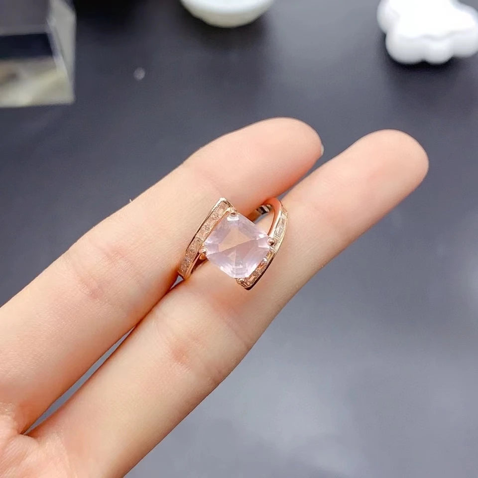 Bague femme quartz rose cube argent 925 plaqué or rose zircons