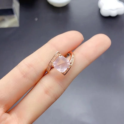 Bague femme quartz rose cube argent 925 plaqué or rose zircons