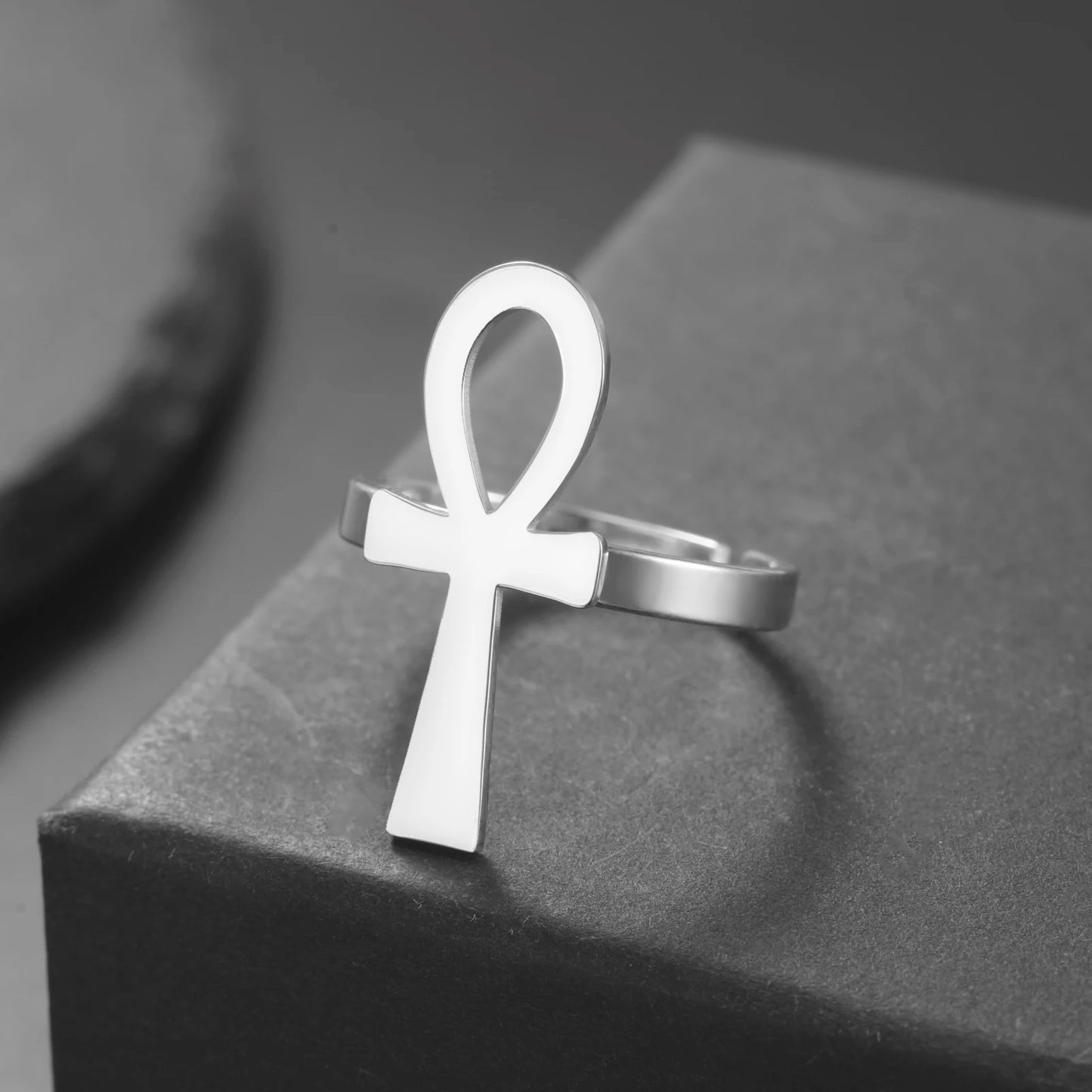 Bague spirituelle croix de vie acier inoxydable argenté