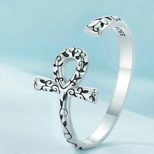 Bague spirituelle Ankh argent sterling 925 talisman vie éternelle protection
