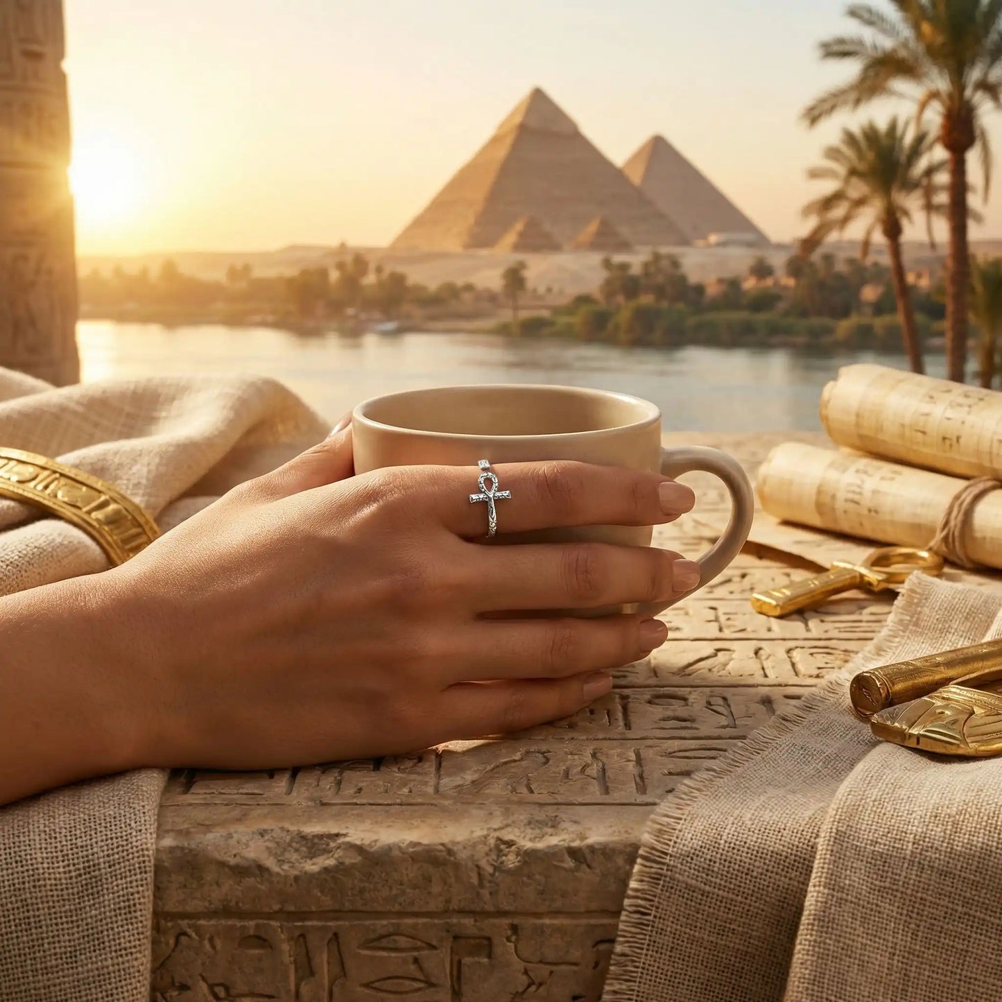 Bague spirituelle ajustable femme argent 925 croix Ankh bijou égyptien
