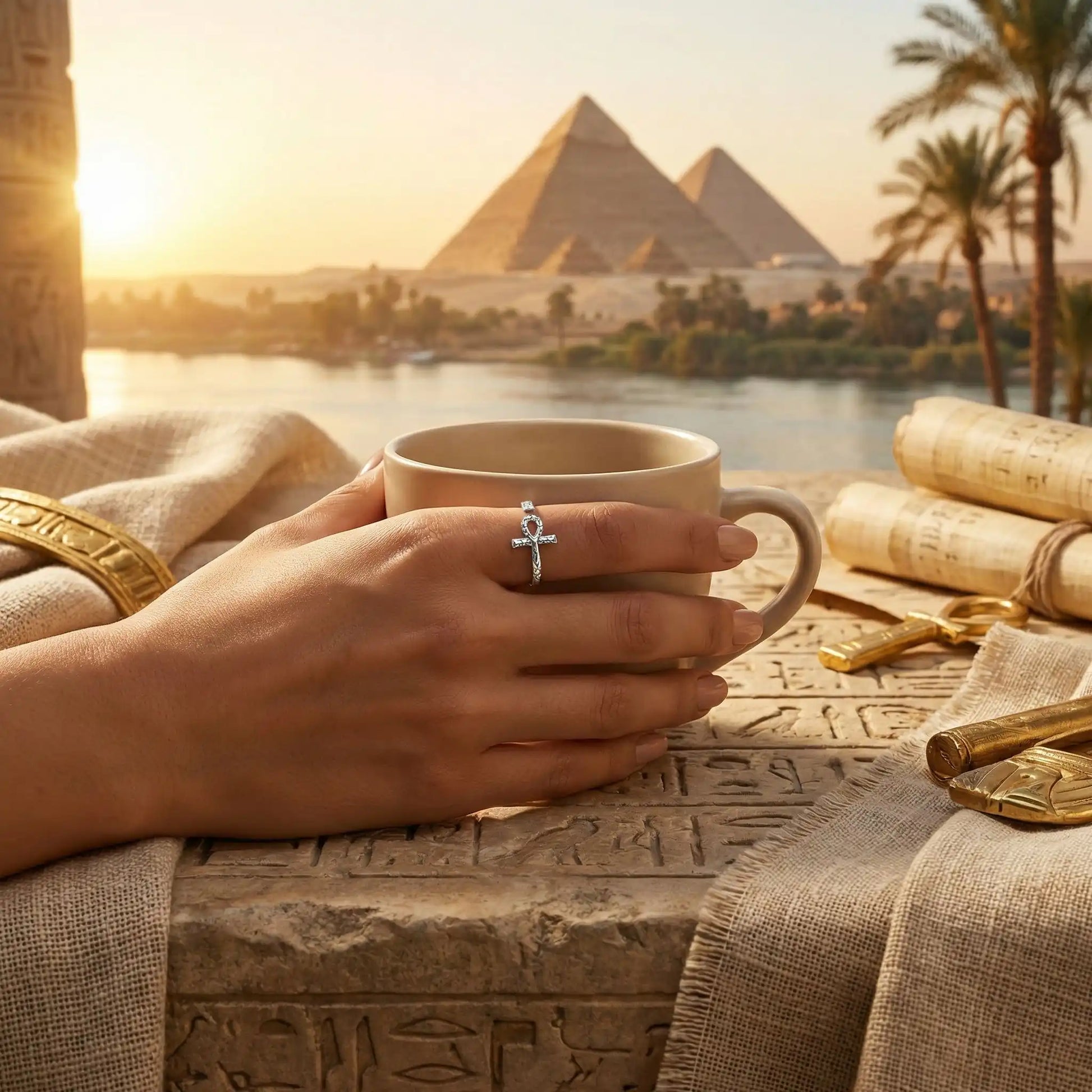 Bague spirituelle ajustable femme argent 925 croix Ankh bijou égyptien
