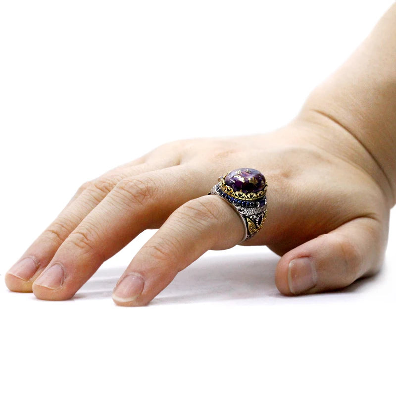 Bague turquoise spiny oyster homme argent vintage