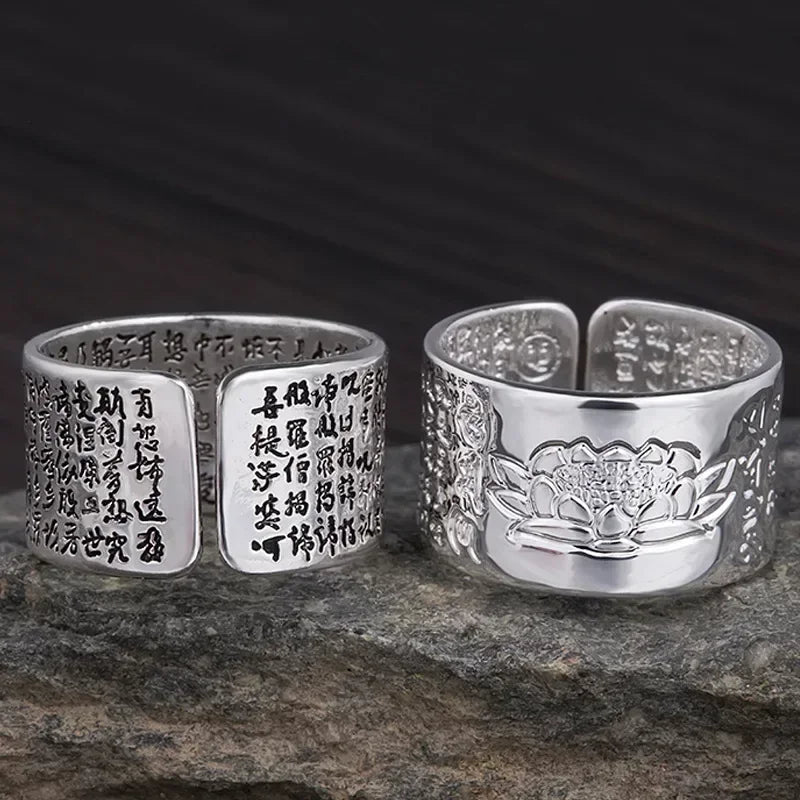 Bague yoga unisexe lotus et mantras – version gravure noire ou transparente