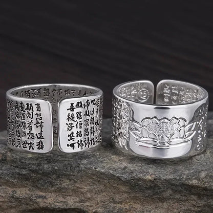 Bague yoga unisexe lotus et mantras – version gravure noire ou transparente