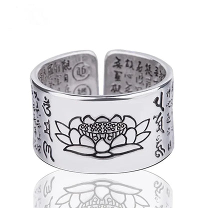 Bague yoga ajustable gravure lotus – bijou spirituel vintage